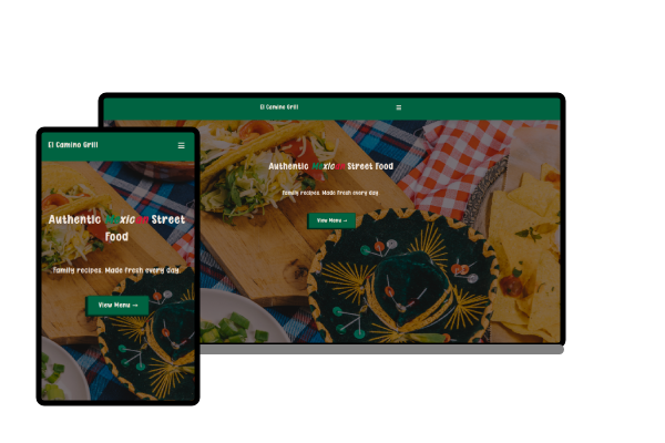 Screenshot of the El Camino Grill website for both mobile and desktop.