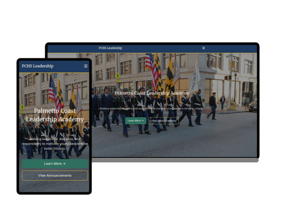 Screenshot of the PCHS JROTC website for both mobile and desktop.